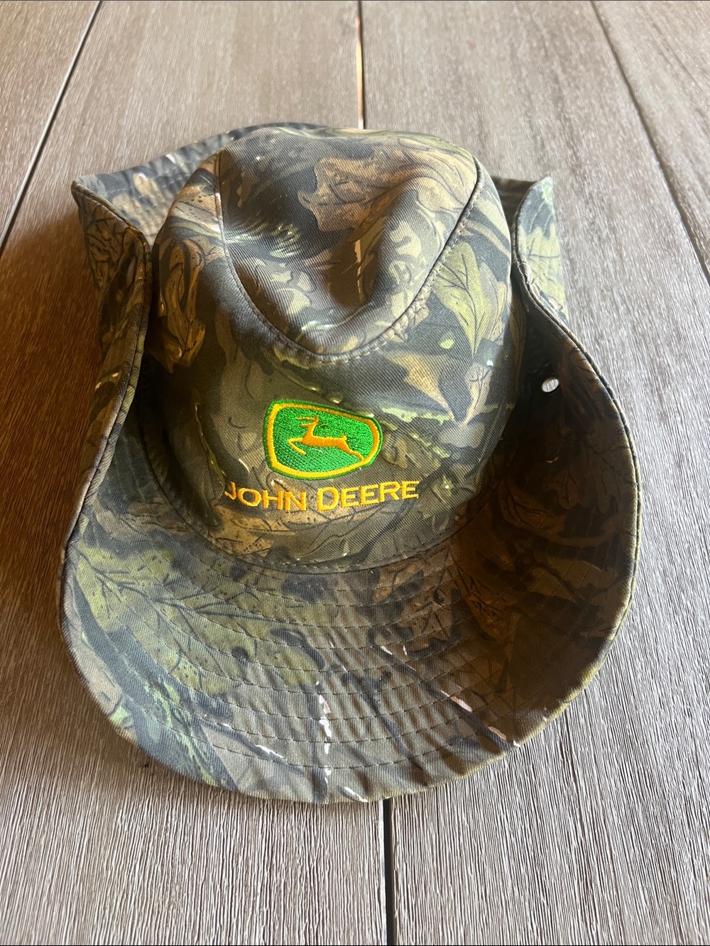 John Deere Camo Outback Hat with Yellow Logo